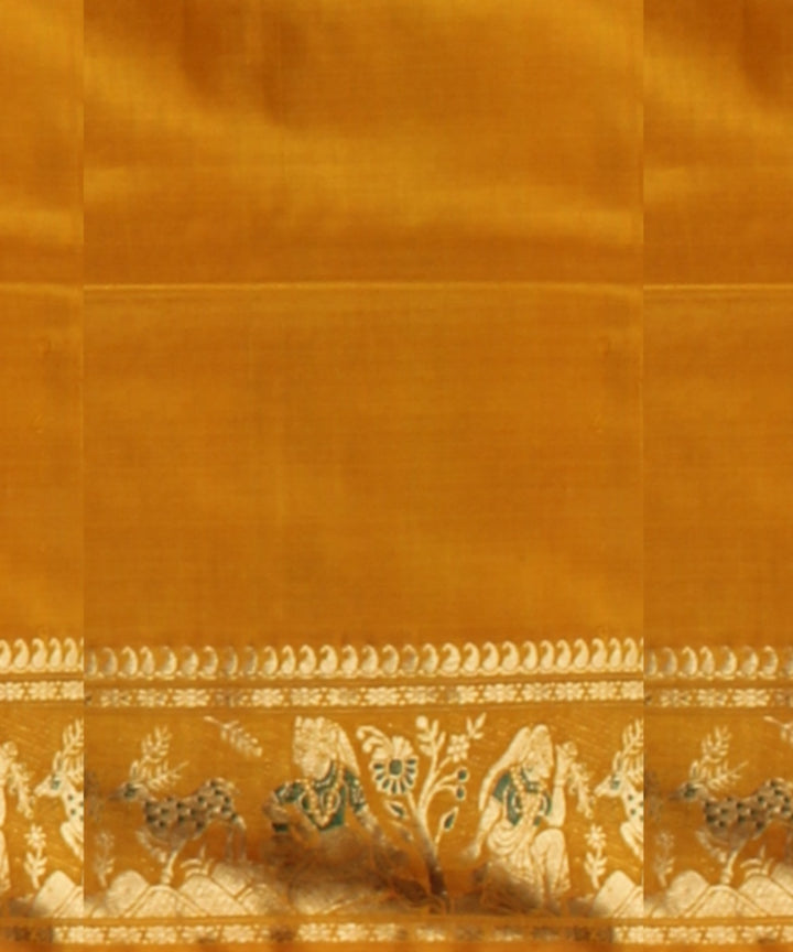 Mustard golden zari handwoven meenakari baluchari silk saree