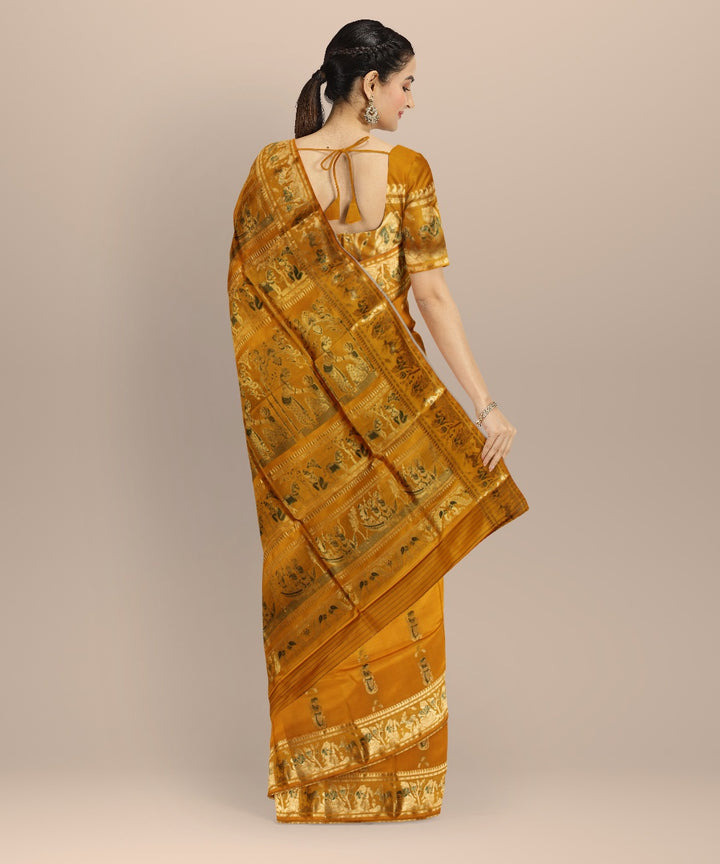Mustard golden zari handwoven meenakari baluchari silk saree