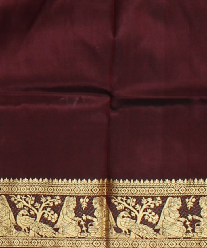 Wine purple golden zari handwoven baluchari silk saree