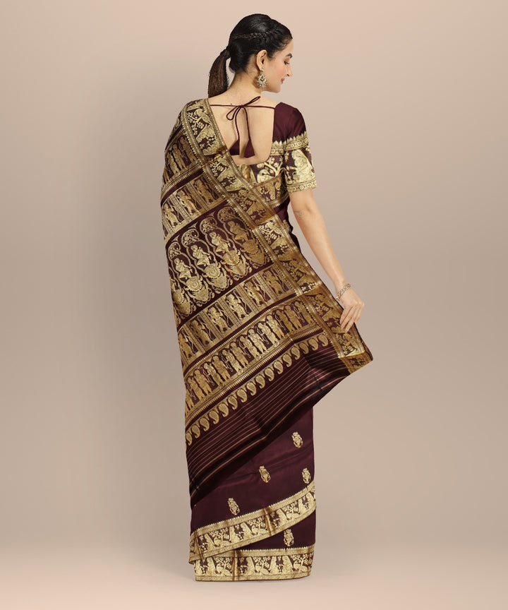 Wine purple golden zari handwoven baluchari silk saree