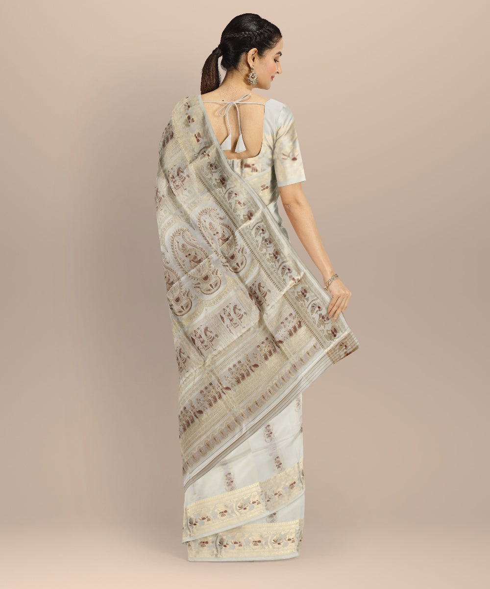 White golden handwoven meenakari baluchari silk saree