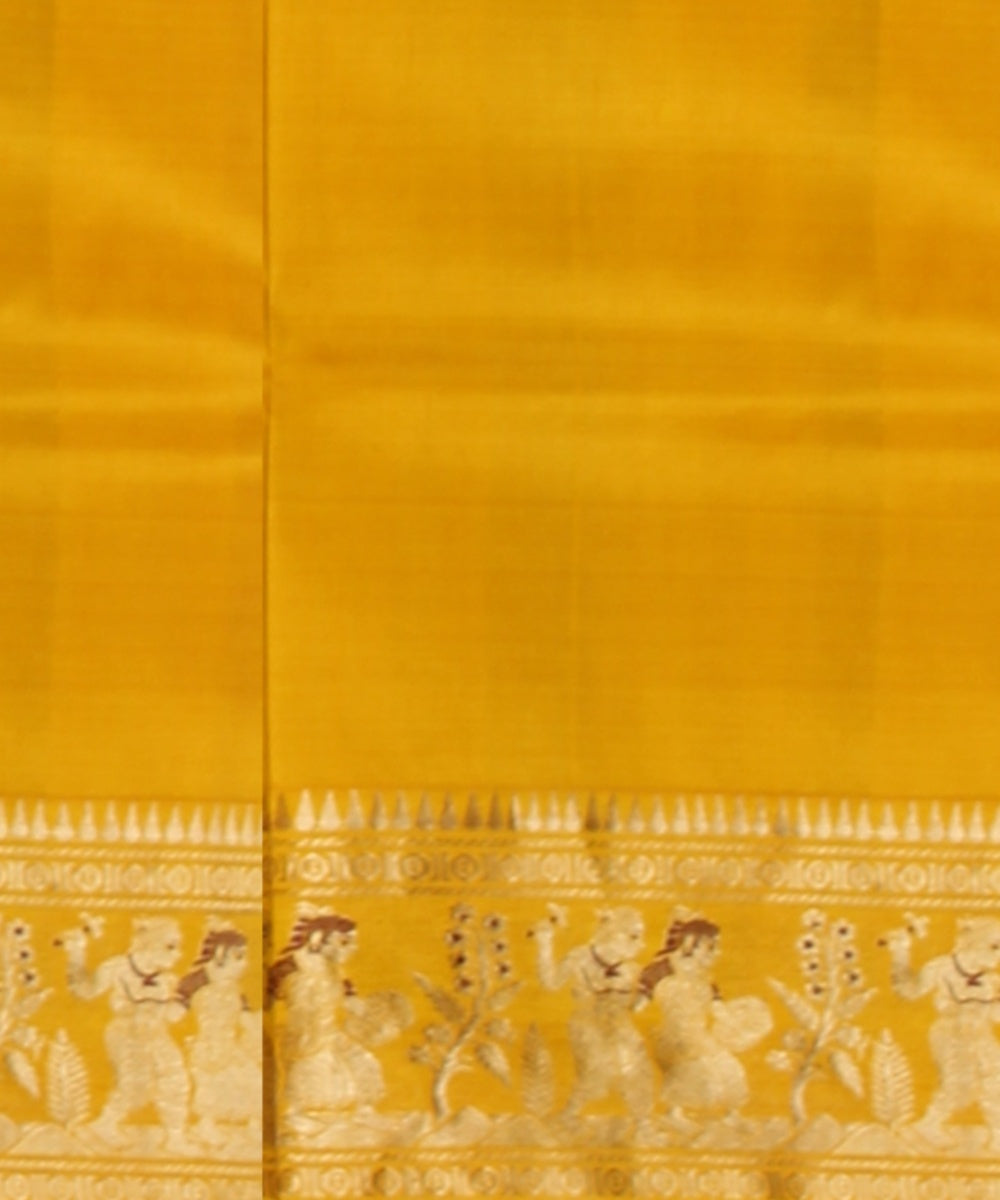 Yellow golden zari handwoven meenakari baluchari silk saree