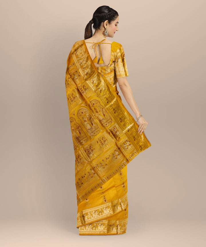 Yellow golden zari handwoven meenakari baluchari silk saree