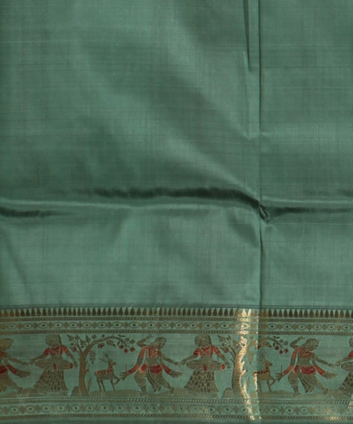 Cyan green golden zari meenakari handwoven baluchari silk saree