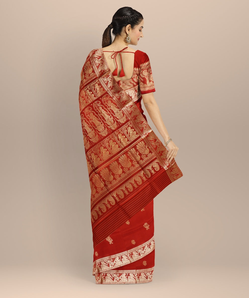 Red white handwoven baluchari silk saree