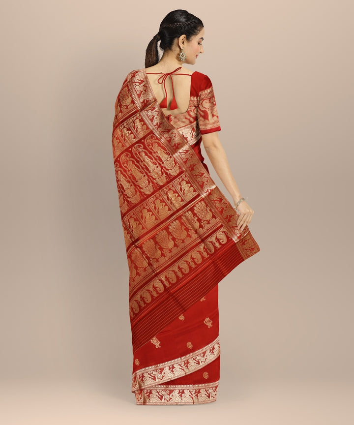 Red white handwoven baluchari silk saree
