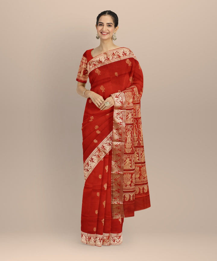 Red white handwoven baluchari silk saree