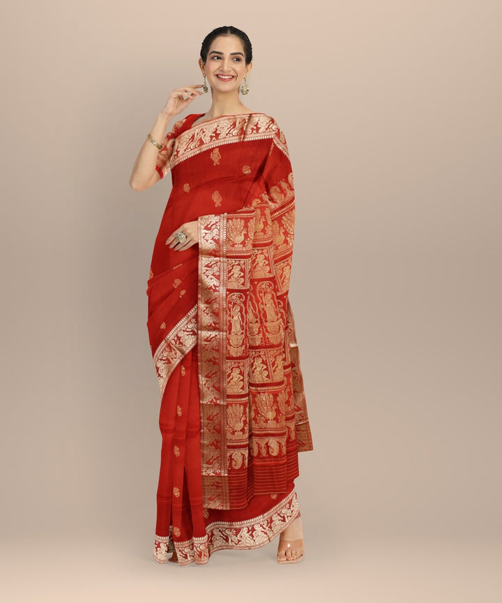 Red white handwoven baluchari silk saree