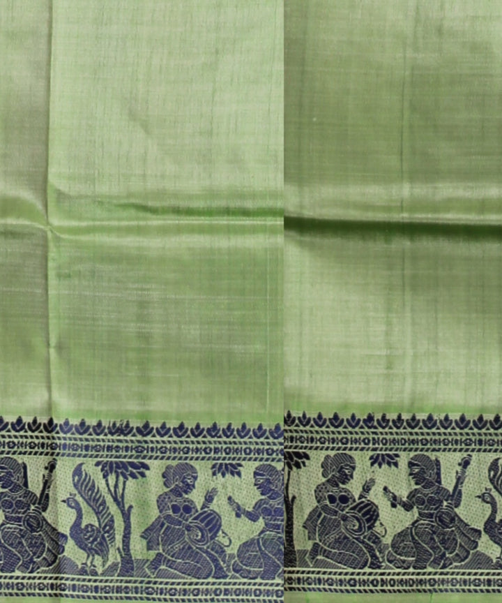 Light green blue handwoven baluchari silk saree