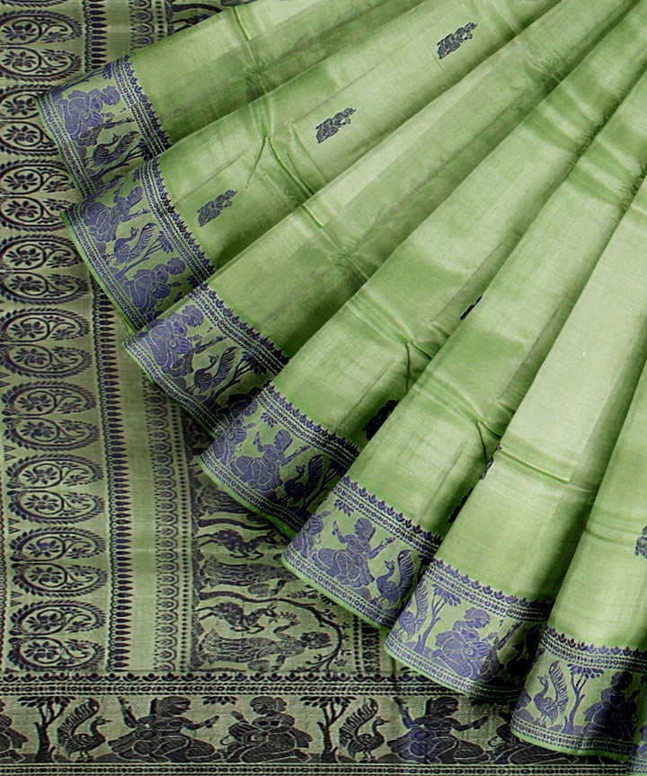 Light green blue handwoven baluchari silk saree