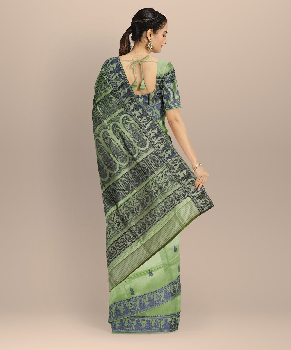 Light green blue handwoven baluchari silk saree