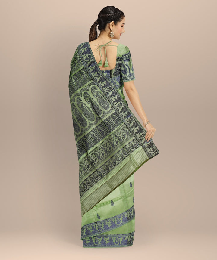Light green blue handwoven baluchari silk saree