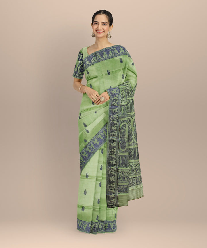 Light green blue handwoven baluchari silk saree
