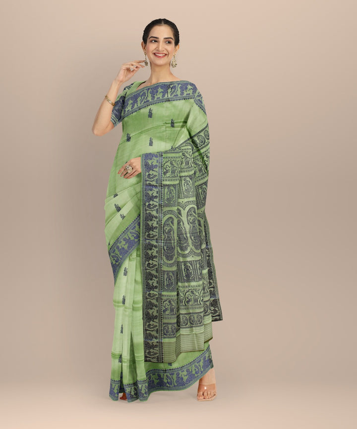 Light green blue handwoven baluchari silk saree