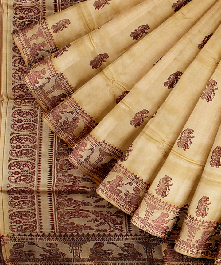 Cream brown handwoven meenakari baluchari silk saree