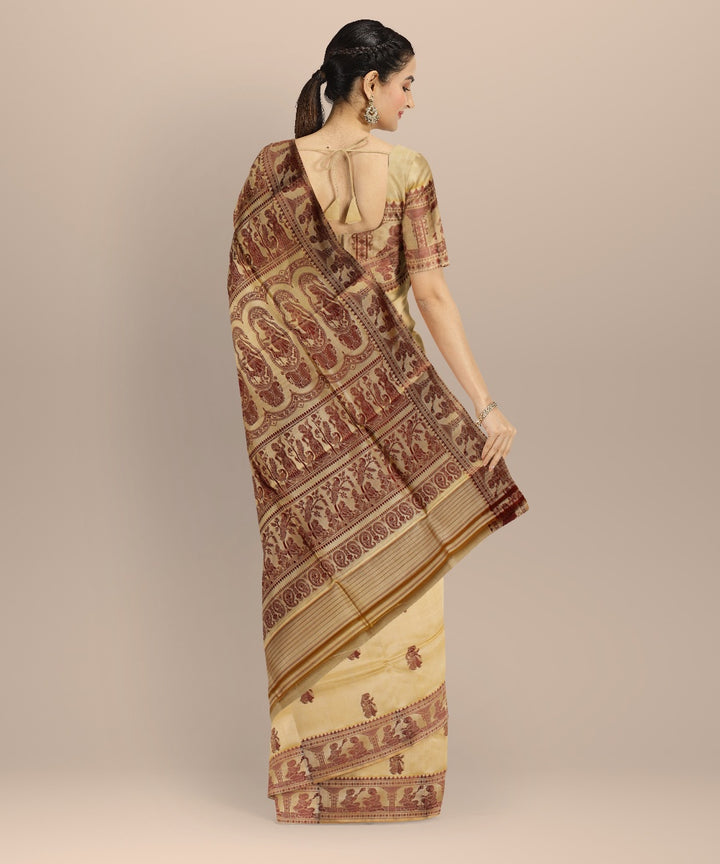 Cream brown handwoven meenakari baluchari silk saree