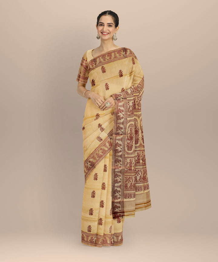 Cream brown handwoven meenakari baluchari silk saree