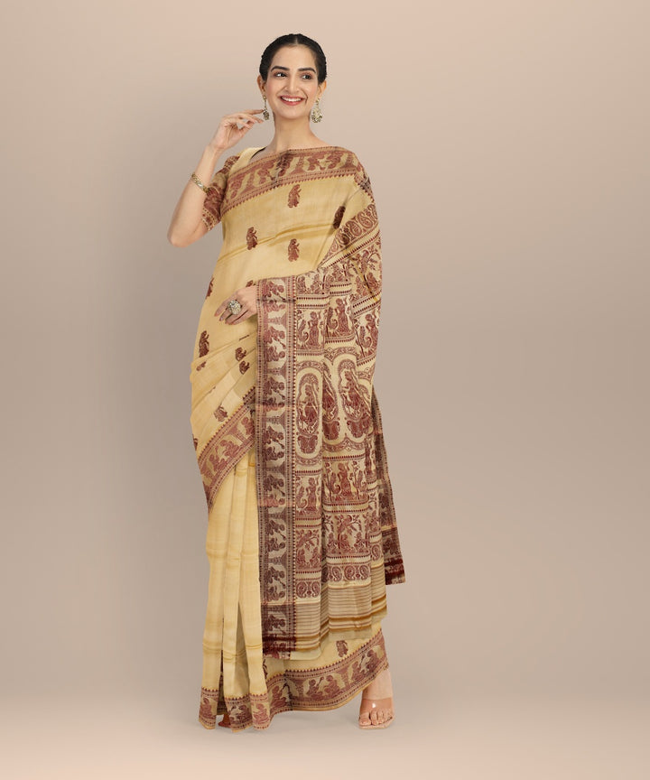 Cream brown handwoven meenakari baluchari silk saree