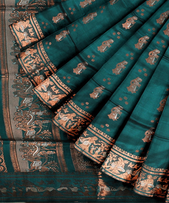Dark green golden zari handwoven meenakari baluchari silk saree