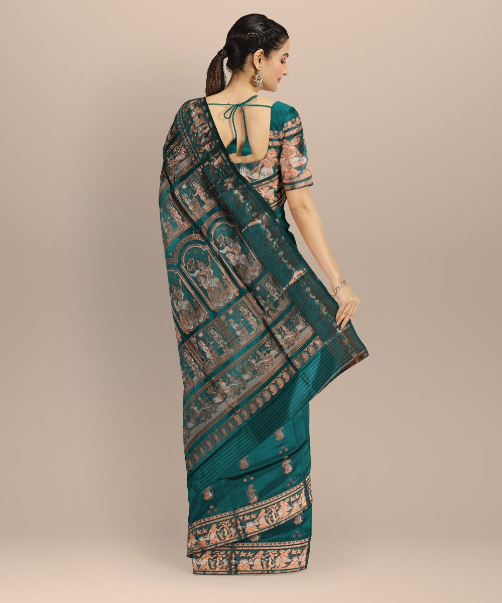 Dark green golden zari handwoven meenakari baluchari silk saree