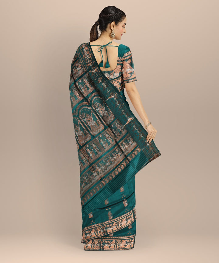 Dark green golden zari handwoven meenakari baluchari silk saree