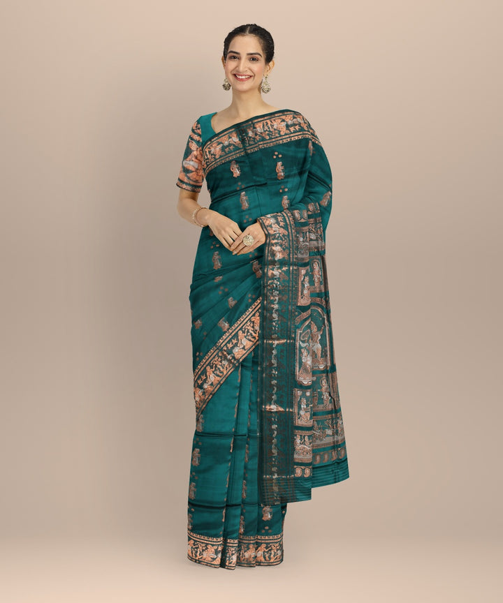 Dark green golden zari handwoven meenakari baluchari silk saree