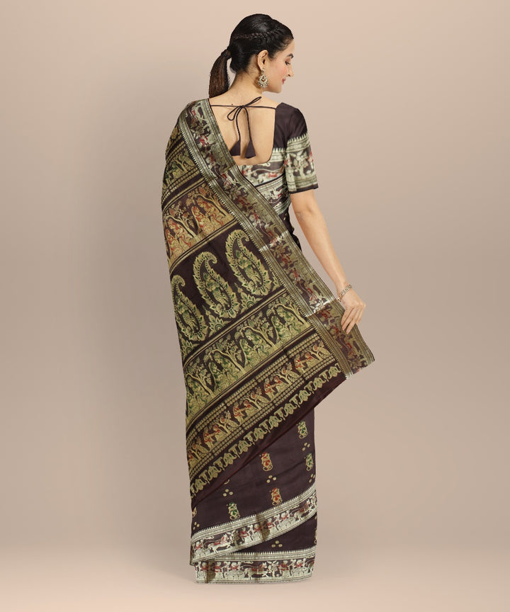 Brown golden zari handwoven meenakari baluchari silk saree