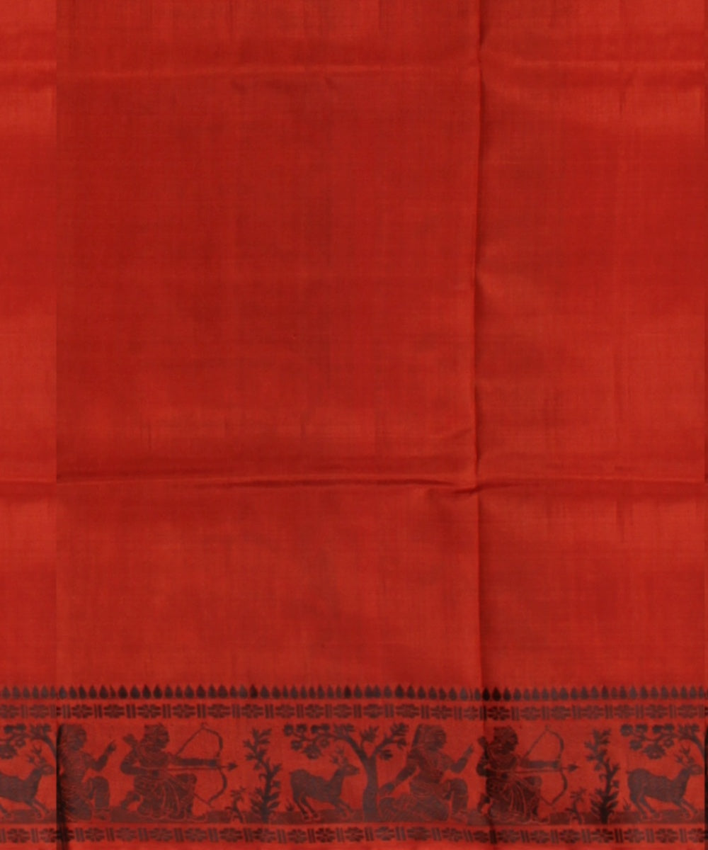 Dark orange black handwoven baluchari silk saree