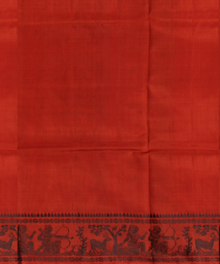 Dark orange black handwoven baluchari silk saree