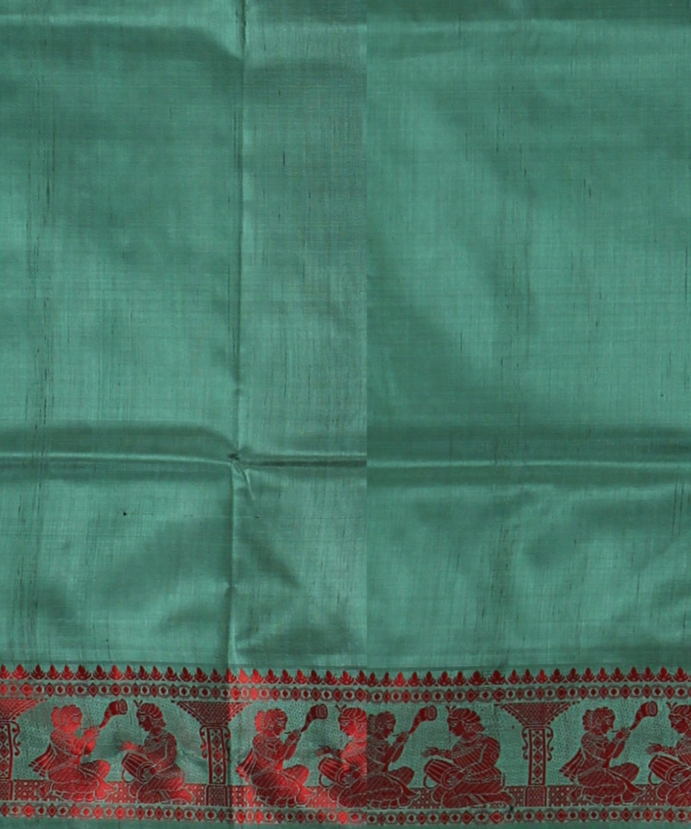 Cyan green red handwoven baluchari silk saree
