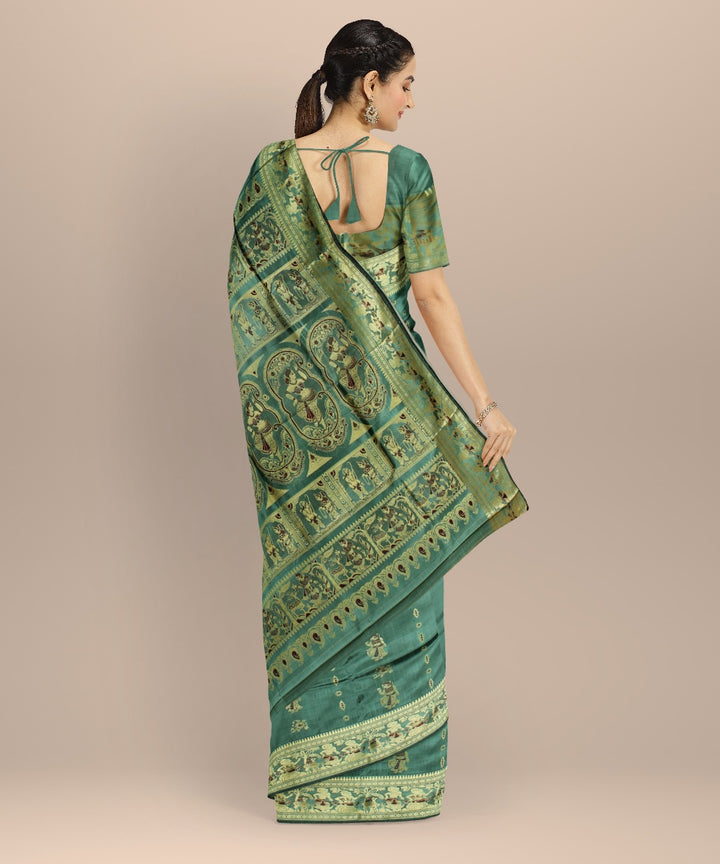 Cyan green multicolor handwoven meenakari baluchari silk saree