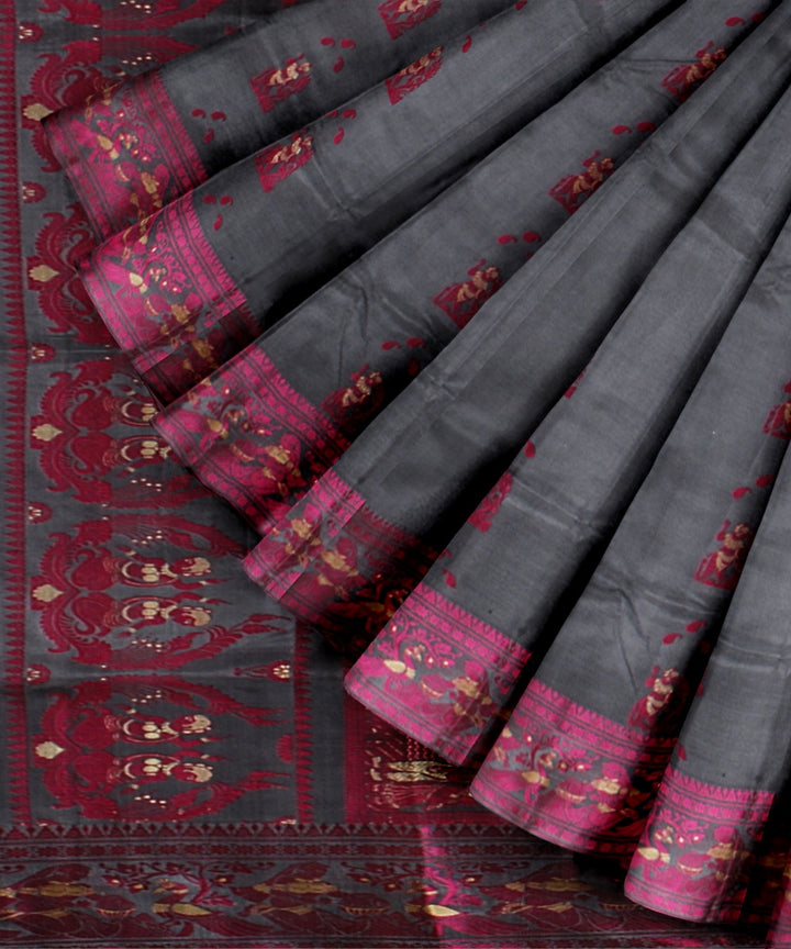 Grey pink handwoven meenakari baluchari silk saree