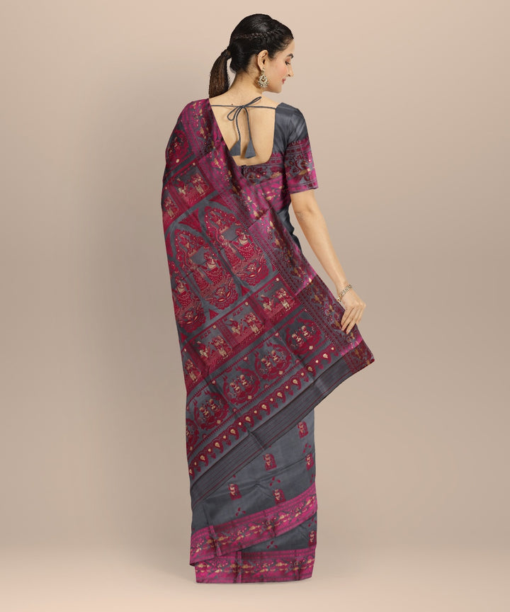 Grey pink handwoven meenakari baluchari silk saree