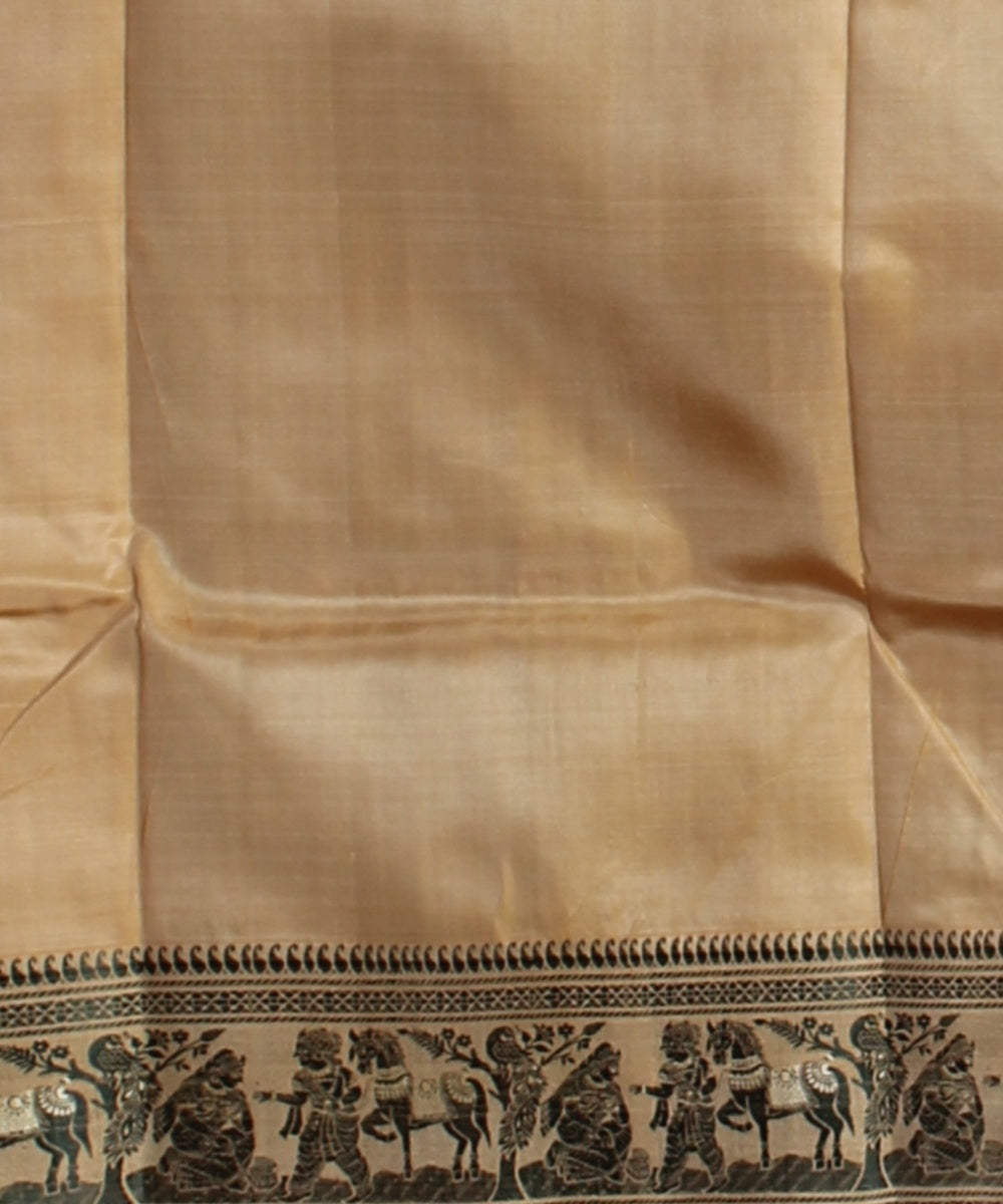Cream green handwoven meenakari baluchari silk saree