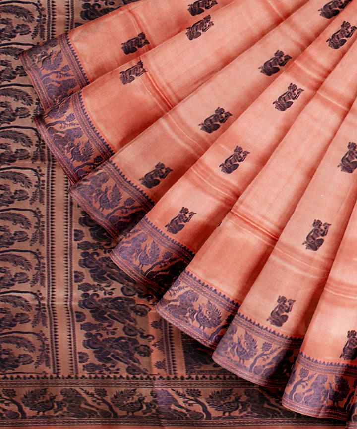 Peach violet handwoven baluchari silk saree