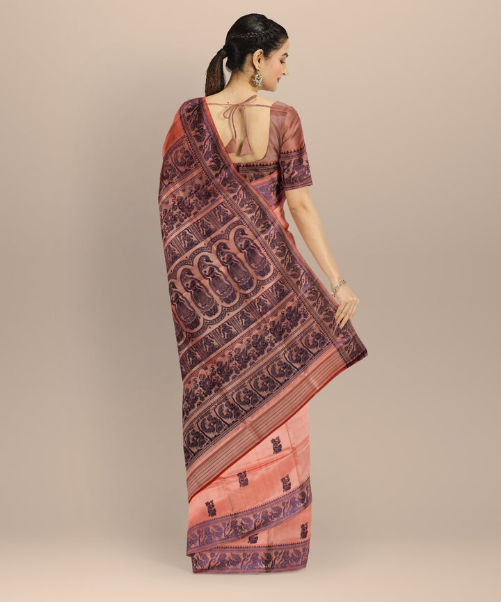 Peach violet handwoven baluchari silk saree