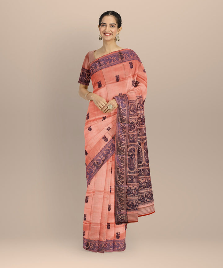 Peach violet handwoven baluchari silk saree