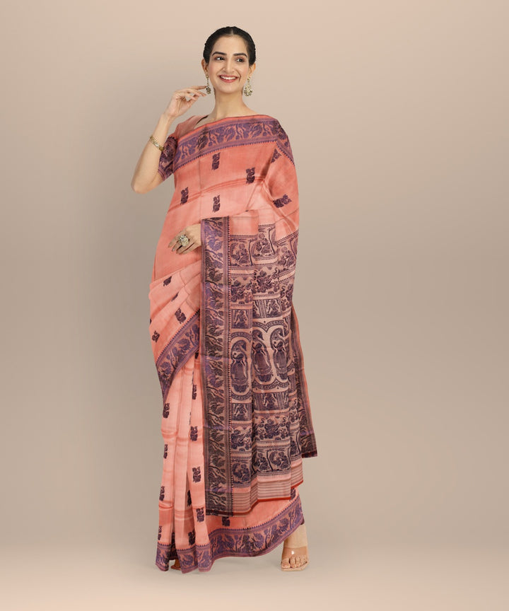 Peach violet handwoven baluchari silk saree