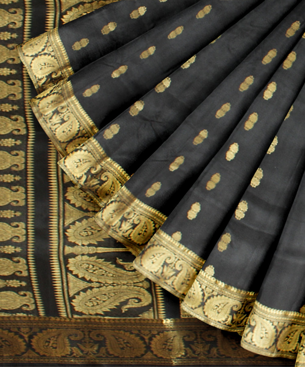 Black golden handwoven baluchari silk saree
