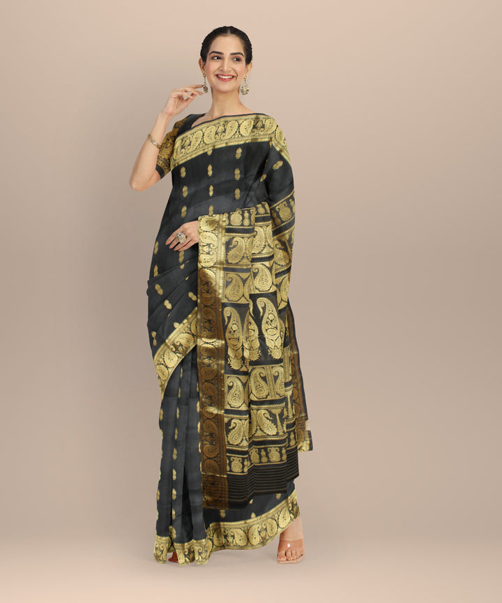 Black golden handwoven baluchari silk saree