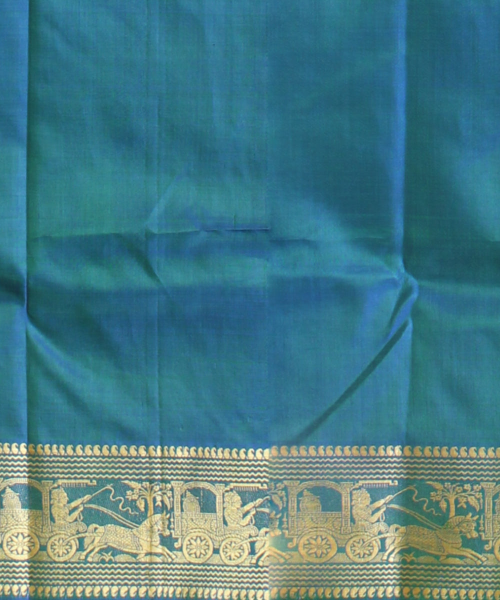 Cyan green golden handwoven baluchari silk saree