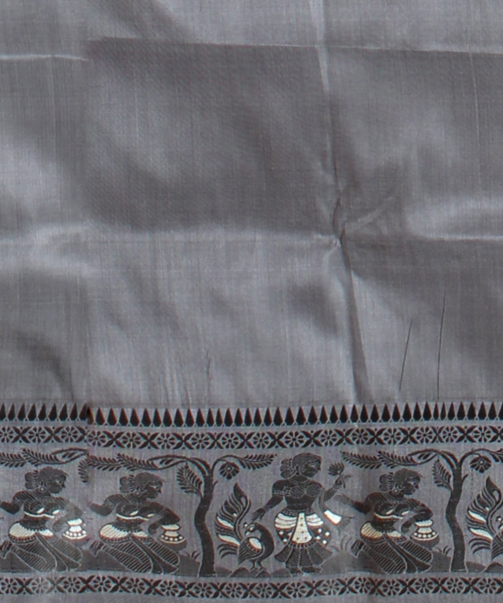 Charcoal grey white handwoven baluchari silk saree