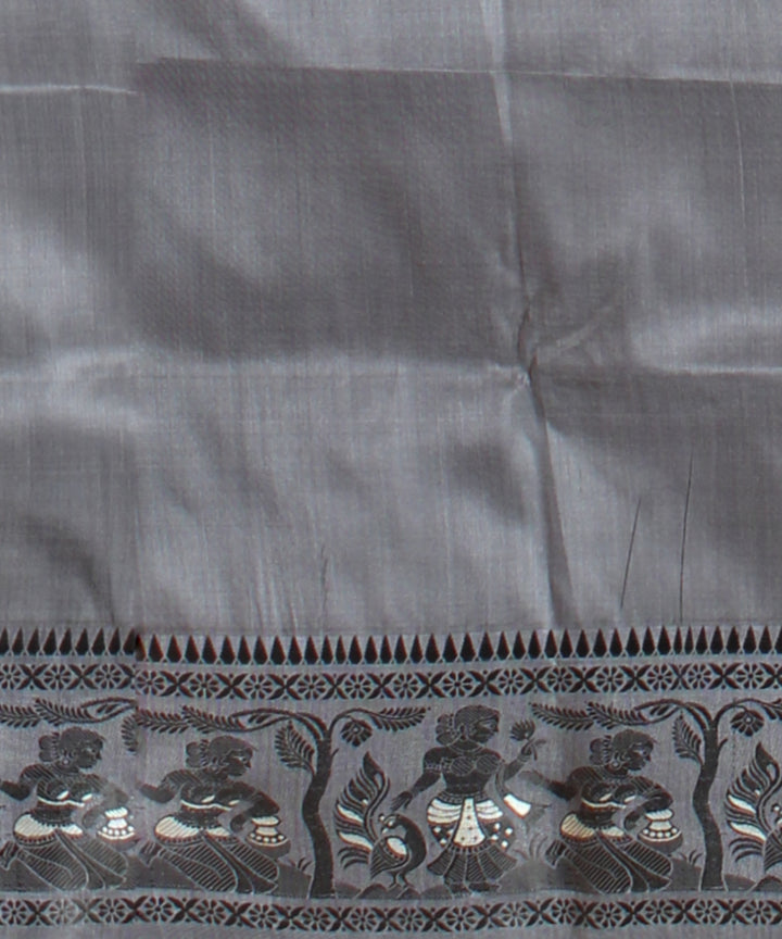 Charcoal grey white handwoven baluchari silk saree