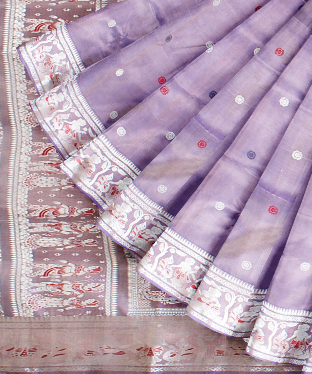 Lavender white handwoven baluchari silk saree