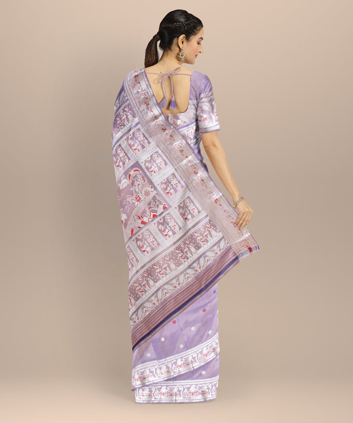 Lavender white handwoven baluchari silk saree