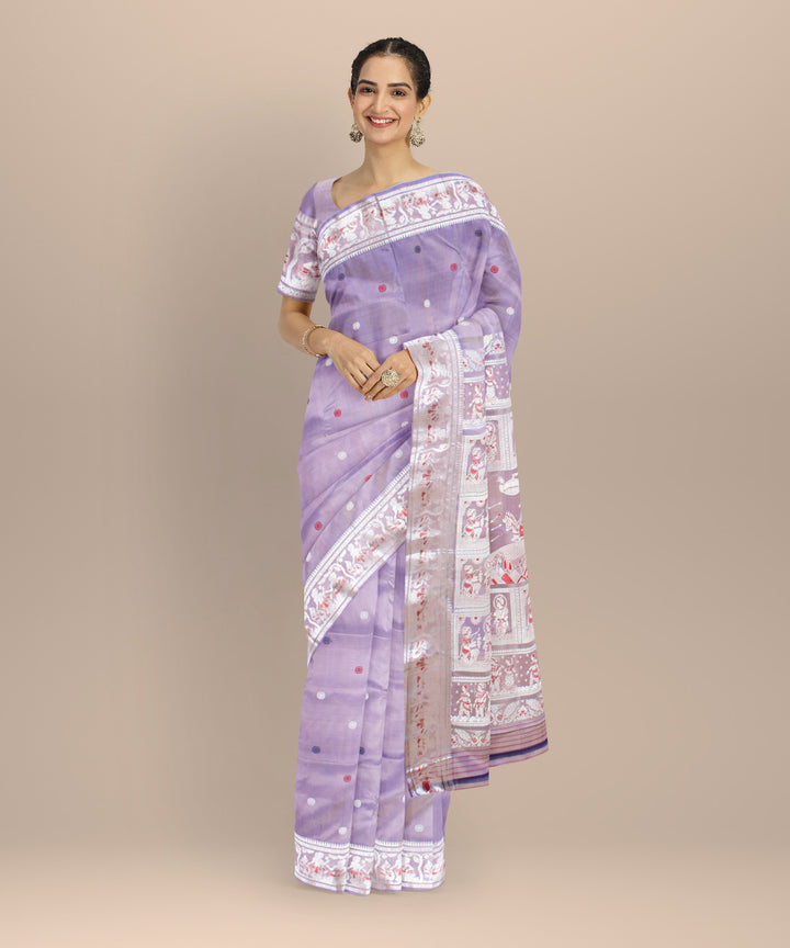 Lavender white handwoven baluchari silk saree
