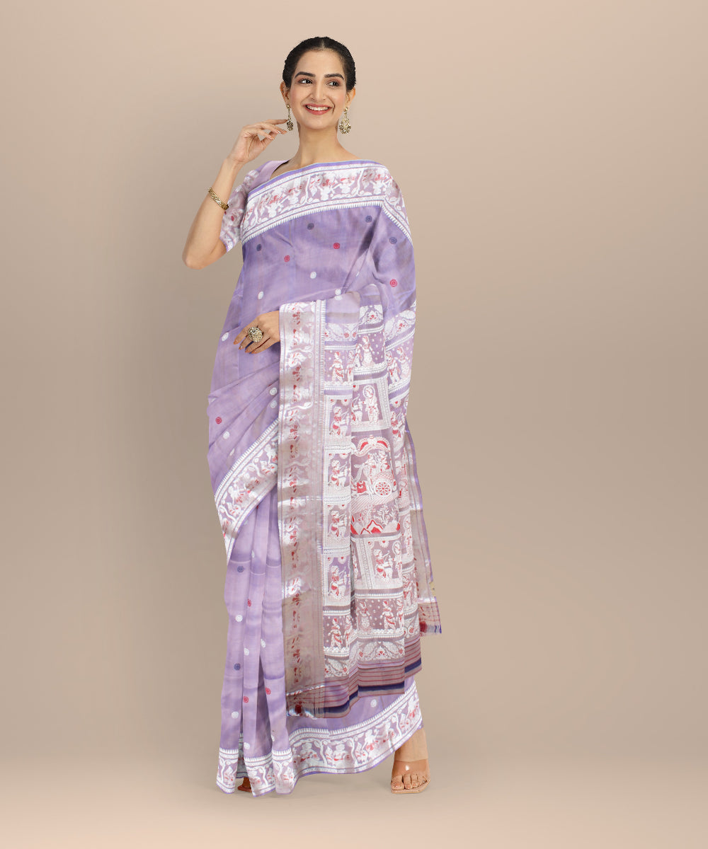 Lavender white handwoven baluchari silk saree