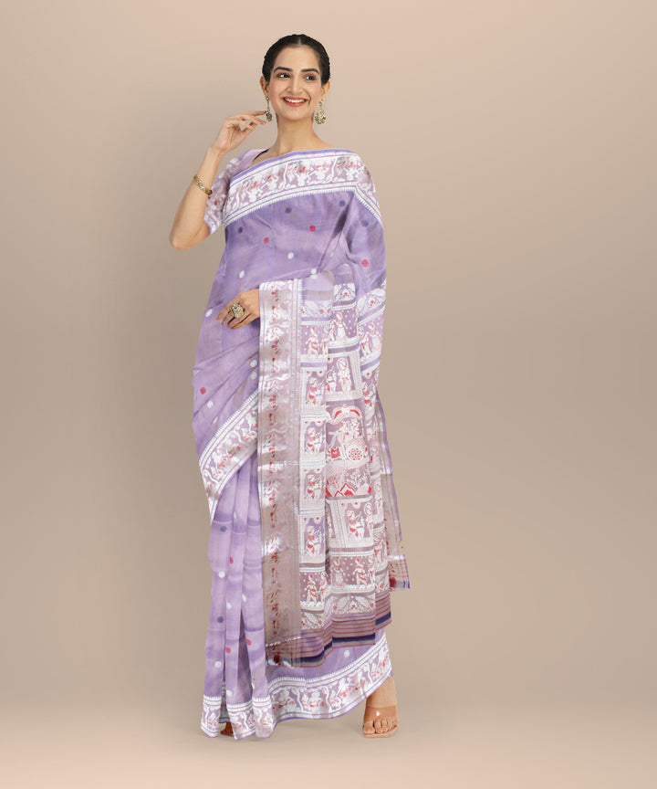 Lavender white handwoven baluchari silk saree