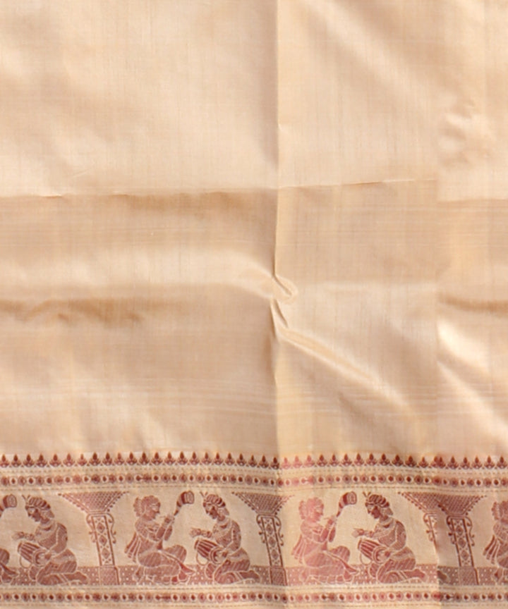 Beige red handwoven baluchari silk saree