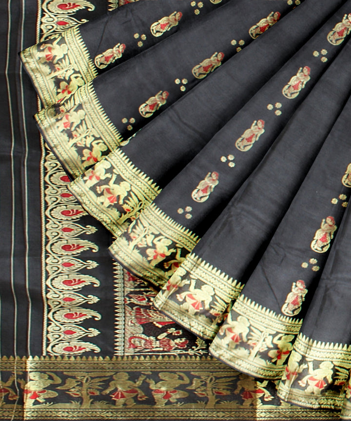 Black gold handwoven baluchari silk saree